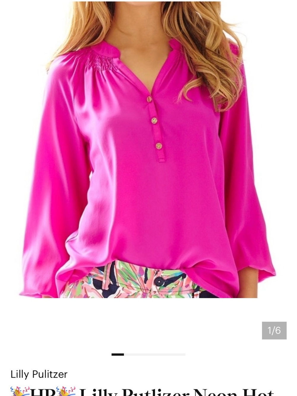 Lilly Pulitzer Neon Pink Long-Sleeve Henley Blouse